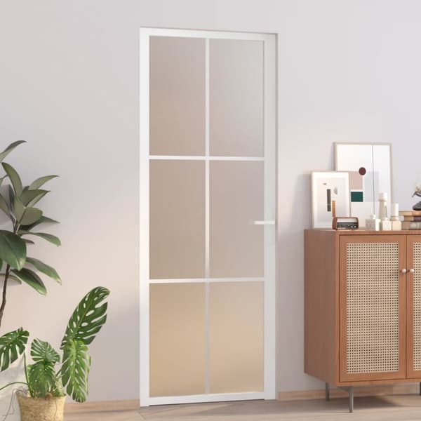 Innerdörr 76x201,5 cm vit matt glas och aluminium