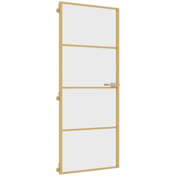 Innerdörr guld 83x201,5 cm härdat glas och aluminium slim