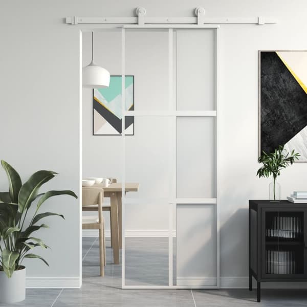 Skjutdörr vit 76x205 cm härdat glas och aluminium