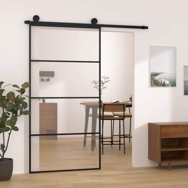 Skjutdörr med hårdvara 102,5x205 cm ESG-glas och aluminium