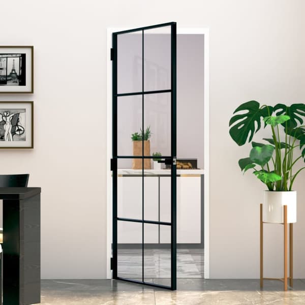 Innerdörr 76x201,5 cm härdat glas och aluminium slim
