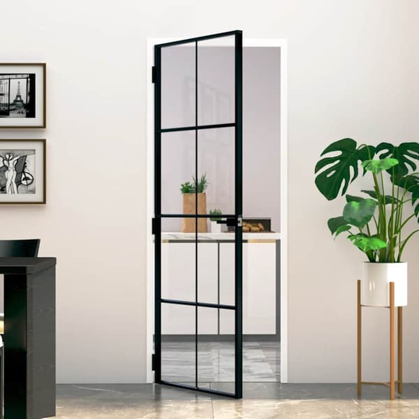 Innerdörr 76x201,5 cm härdat glas och aluminium slim