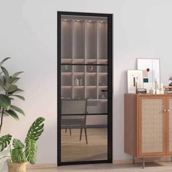 Innerdörr 76x201,5 cm svart ESG-glas och aluminium