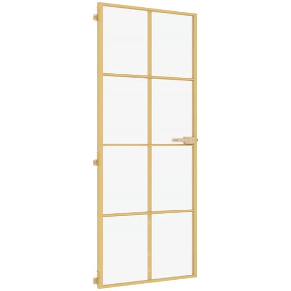 Innerdörr guld 83x201,5 cm härdat glas och aluminium slim