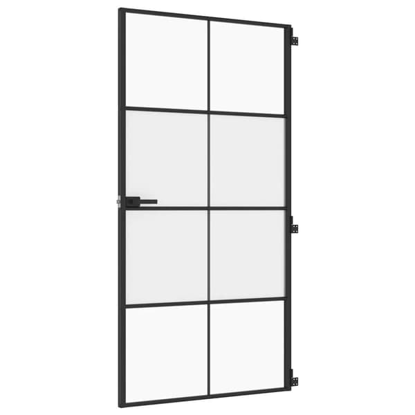 Innerdörr svart 102,5x201,5 cm härdat glas och aluminium slim