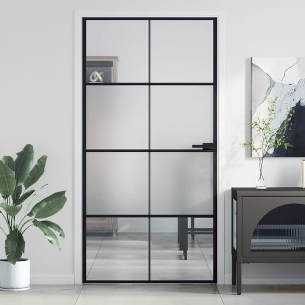 Innerdörr svart 102,5x201,5 cm härdat glas och aluminium slim