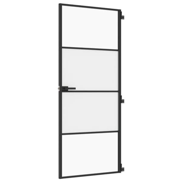 Innerdörr svart 83x201,5 cm härdat glas och aluminium slim