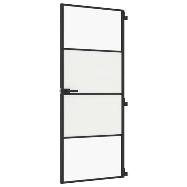 Innerdörr svart 83x201,5 cm härdat glas och aluminium slim