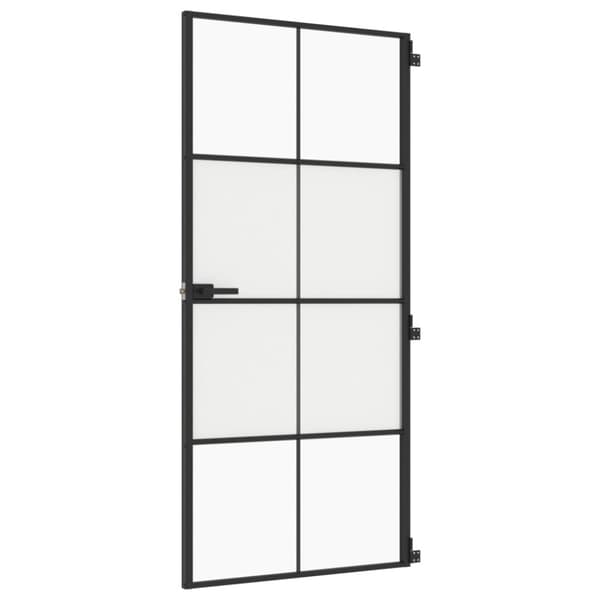 Innerdörr svart 93x201,5 cm härdat glas och aluminium slim