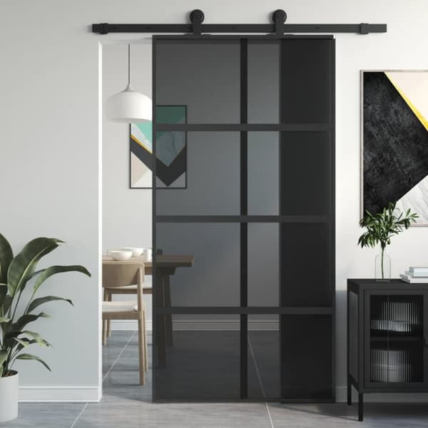 Skjutdörr svart 102,5x205 cm härdat glas och aluminium