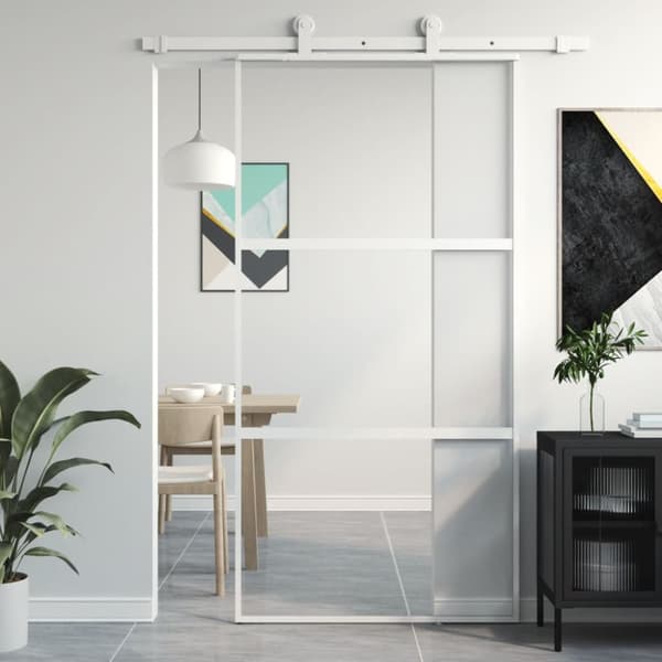 Skjutdörr vit 102,5x205 cm härdat glas och aluminium