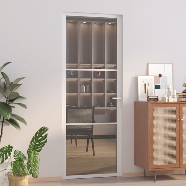 Innerdörr 76x201,5 cm vit ESG-glas och aluminium