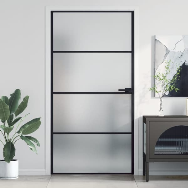 Innerdörr svart 102,5x201,5 cm härdat glas och aluminium slim