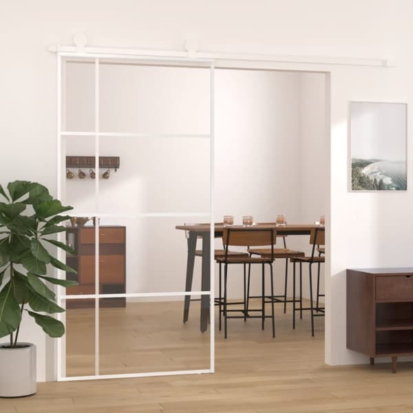 Skjutdörr ESG-glas och aluminium 102,5x205 cm vit