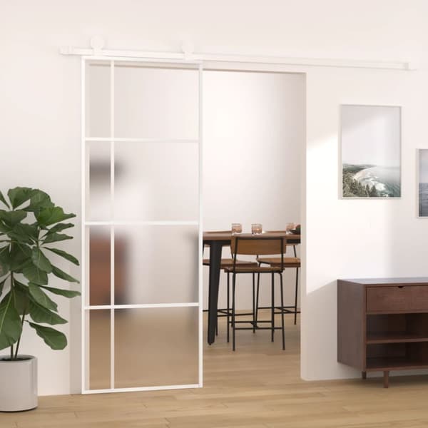 Skjutdörr frostat ESG-glas och aluminium 76x205 cm vit