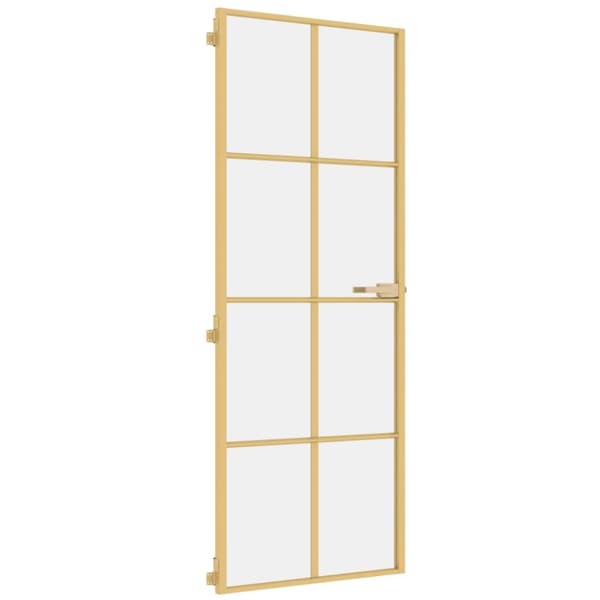 Innerdörr guld 76x201,5 cm härdat glas och aluminium slim