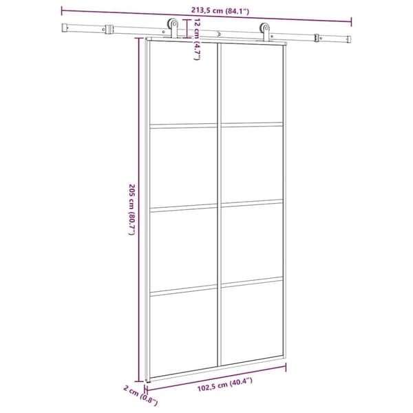 vidaXL skydedør med hardwaresæt 102,5x205 cm sikkerhedsglas aluminium