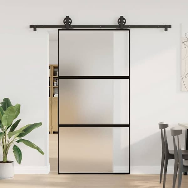 vidaXL skydedør med hardwaresæt 102,5x205 cm hærdet glas og aluminium