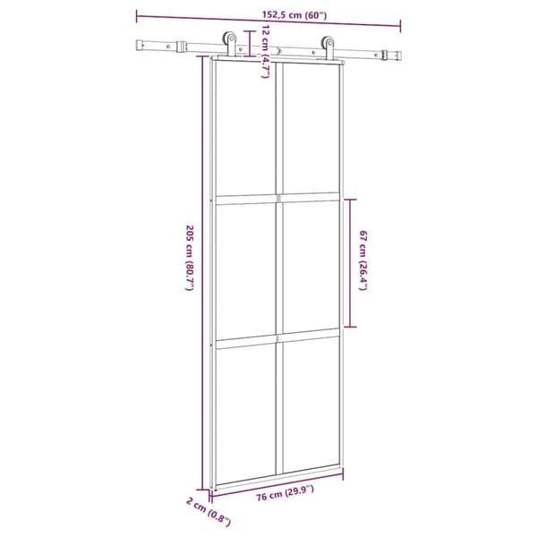 vidaXL skydedør med hardwaresæt 76x205 cm hærdet glas og aluminium