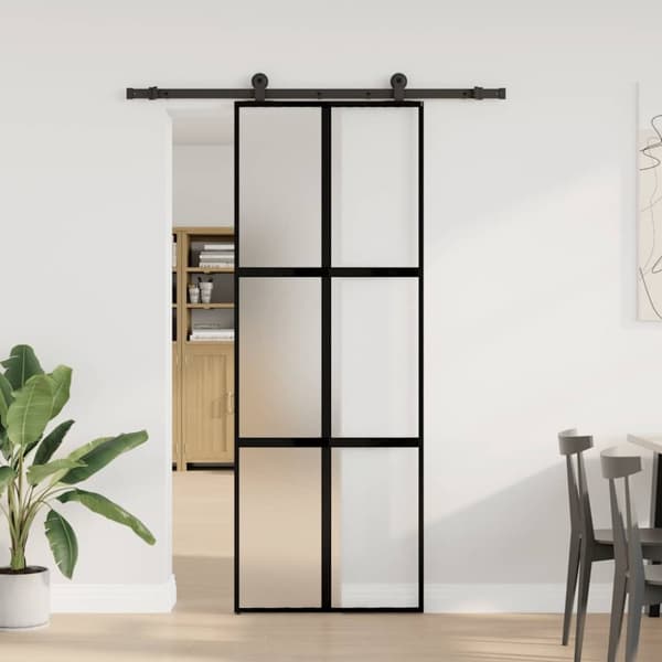 vidaXL skydedør med hardwaresæt 76x205 cm hærdet glas og aluminium