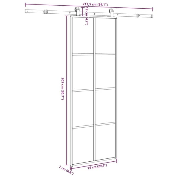 vidaXL skydedør med hardwaresæt 76x205 cm sikkerhedsglas aluminium