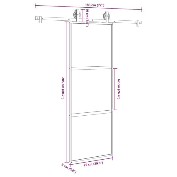 vidaXL skydedør med hardwaresæt 76x205 cm hærdet glas og aluminium