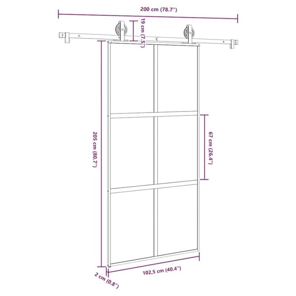 vidaXL skydedør med hardwaresæt 102,5x205 cm hærdet glas og aluminium