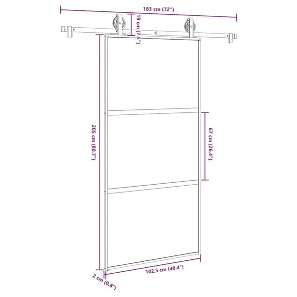 vidaXL skydedør med hardwaresæt 102,5x205 cm hærdet glas og aluminium