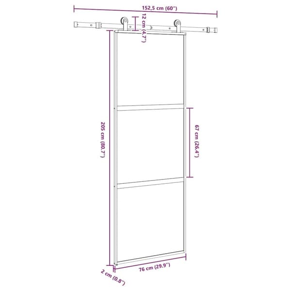 vidaXL liukuovi laitteistosarjalla 76x205 cm karkaistu lasi alumiini