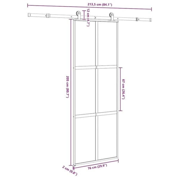 vidaXL Skjutdörr med beslagset härdat glas och aluminium 76x205 cm