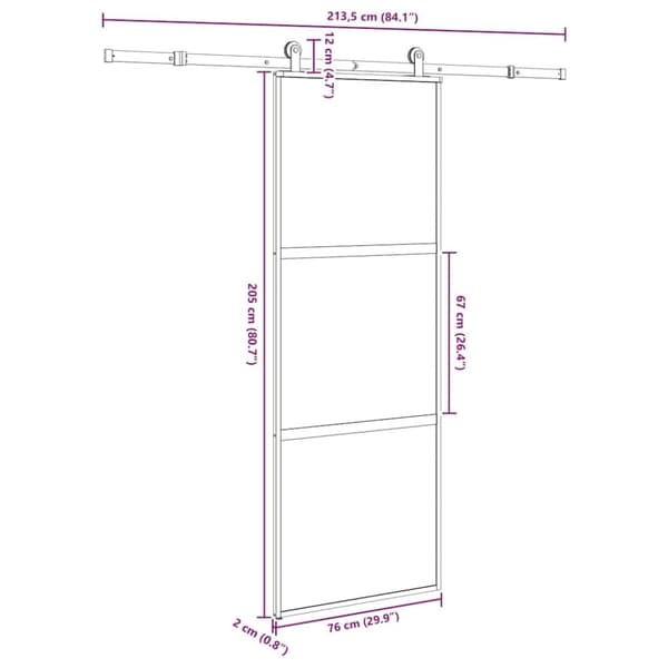 vidaXL liukuovi laitteistosarjalla 76x205 cm karkaistu lasi alumiini