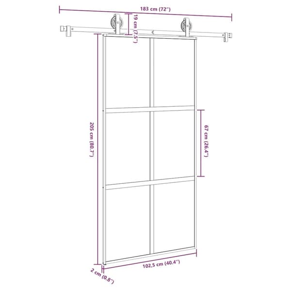 vidaXL skydedør med hardwaresæt 102,5x205 cm hærdet glas og aluminium