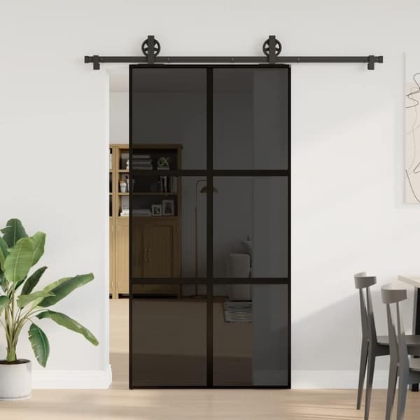 vidaXL skydedør med hardwaresæt 102,5x205 cm hærdet glas og aluminium