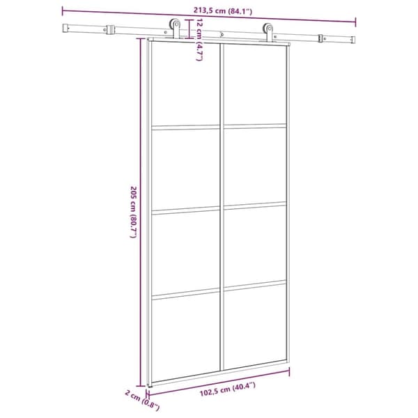 vidaXL Skyvedør med monteringssett 102,5x205 cm ESG glass og aluminium