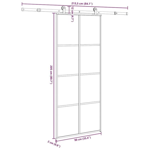 vidaXL Liukuovi asennustarvikkeilla 90x205 cm ESG lasi ja alumiini