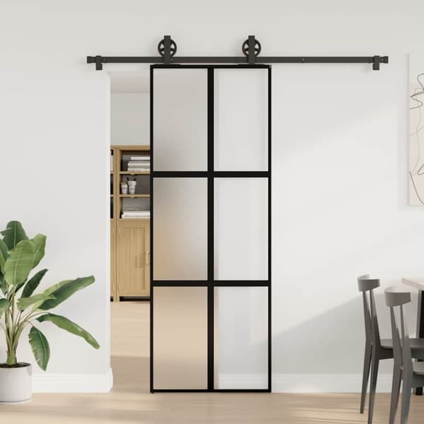 vidaXL skydedør med hardwaresæt 76x205 cm hærdet glas og aluminium