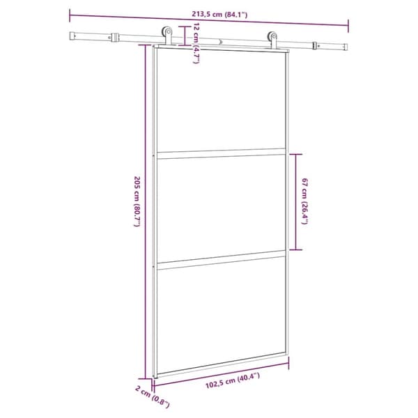vidaXL Skyvedør med monteringssett 102,5x205 cm herdet glass&aluminium