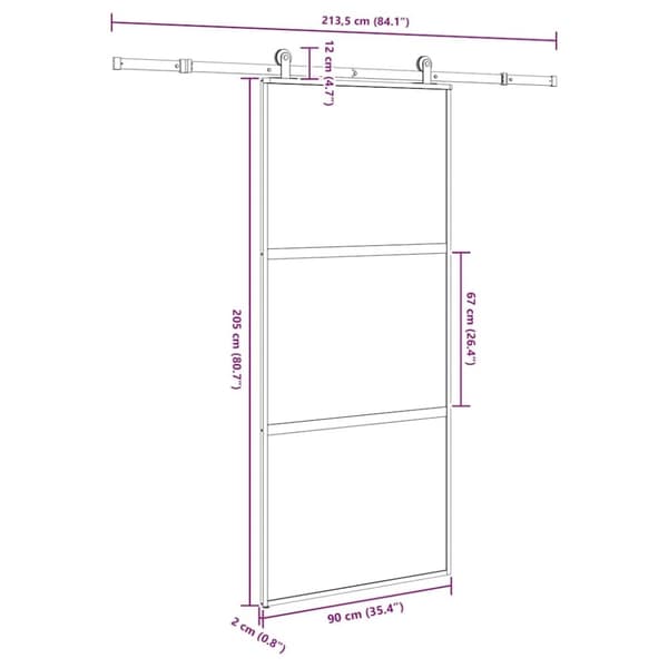 vidaXL Skjutdörr med beslagset härdat glas och aluminium 90x205 cm