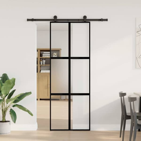 Skjutdörr med beslagset härdat glas och aluminium 76x205 cm