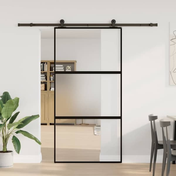 Skjutdörr med hårdvara 102,5x205 cm härdat glas och aluminium