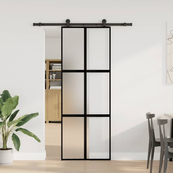 Skjutdörr med beslagset härdat glas och aluminium 76x205 cm