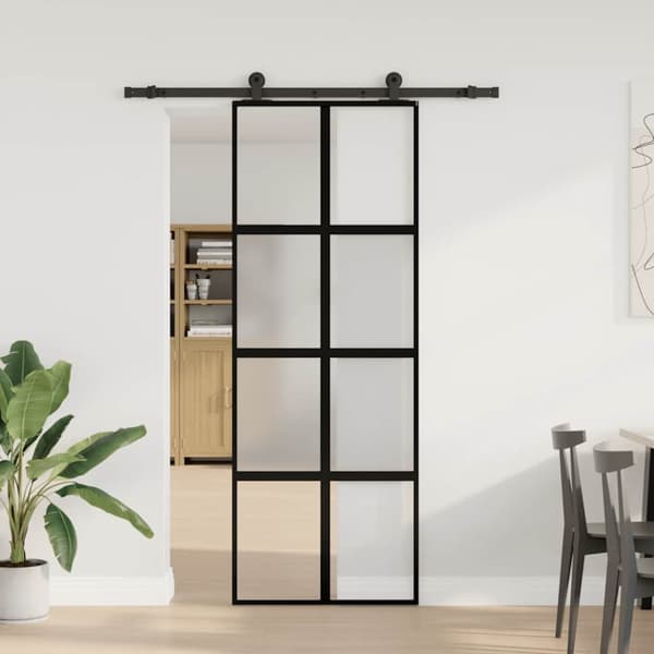 Skjutdörr med beslagset härdat glas och aluminium 76x205 cm