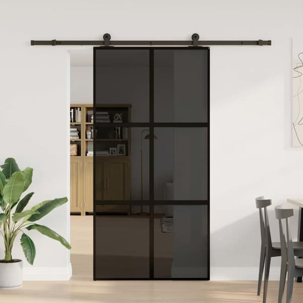 Skjutdörr med hårdvara 102,5x205 cm härdat glas och aluminium