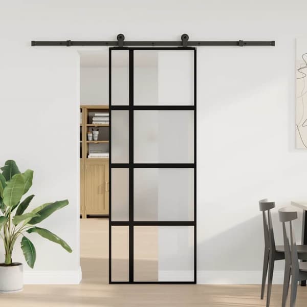 Skjutdörr med beslagset härdat glas och aluminium 76x205 cm