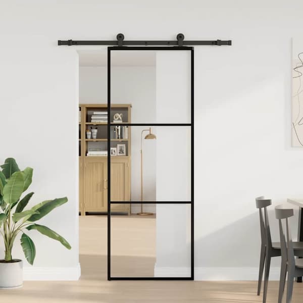 Skjutdörr med beslagset ESG glas och aluminium 76x205 cm