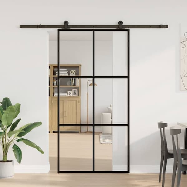 Skjutdörr med beslagset 102x205 cm ESG glas och aluminium