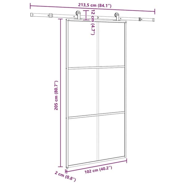 vidaXL Skjutdörr med beslagset 102x205 cm ESG glas och aluminium