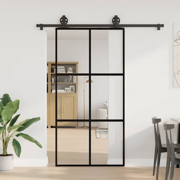 vidaXL skydedør m. monteringssæt 102x205cm sikkerhedsglas og aluminium