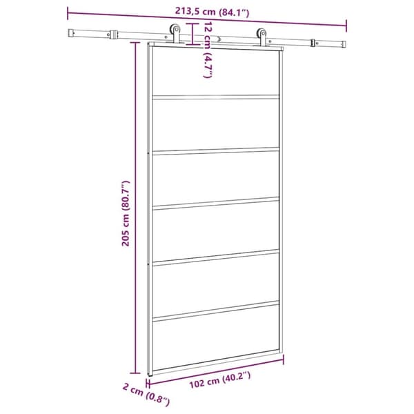 vidaXL Skjutdörr med beslagset 102x205 cm ESG glas och aluminium