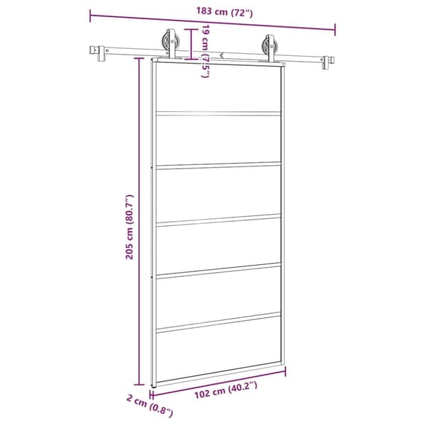 vidaXL liukuovi laitteistosarjalla 102x205 cm ESG lasi ja alumiini